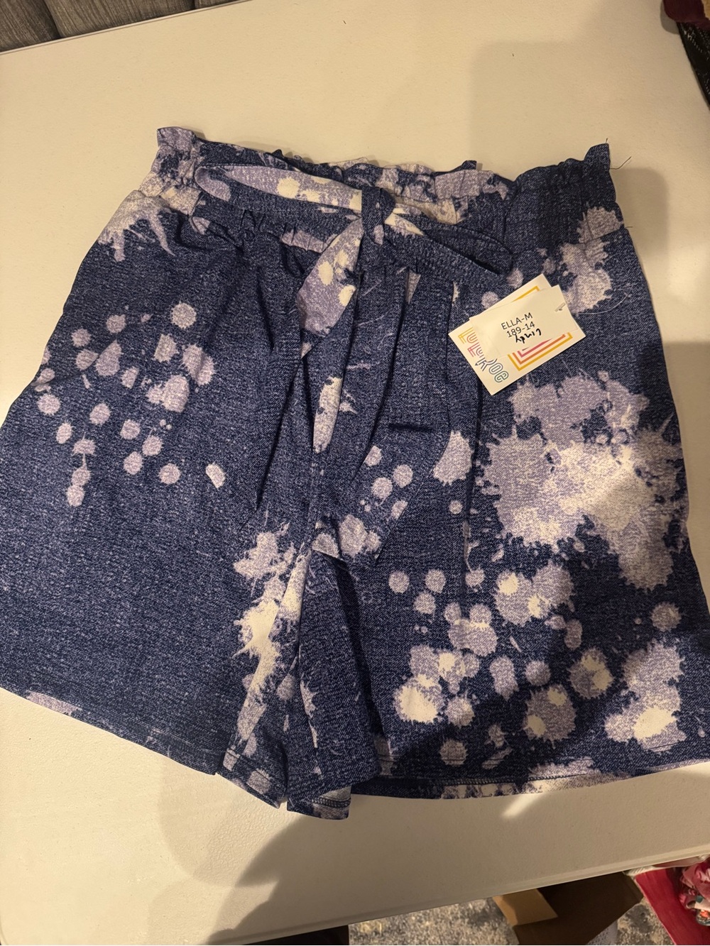 Tie-Waist Blue Print Women’s Lularoe Ella Paper Bag Shorts